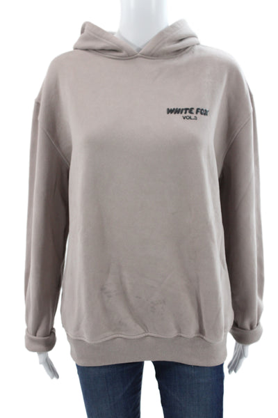 White Fox Unisex Adults Beige Pullover Hoodie Cotton Blend Size 2XS