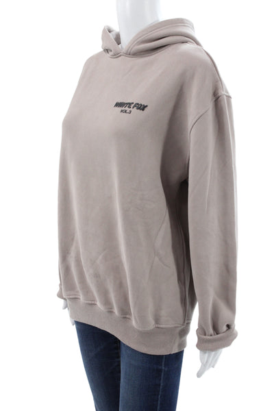 White Fox Unisex Adults Beige Pullover Hoodie Cotton Blend Size 2XS
