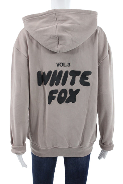 White Fox Unisex Adults Beige Pullover Hoodie Cotton Blend Size 2XS