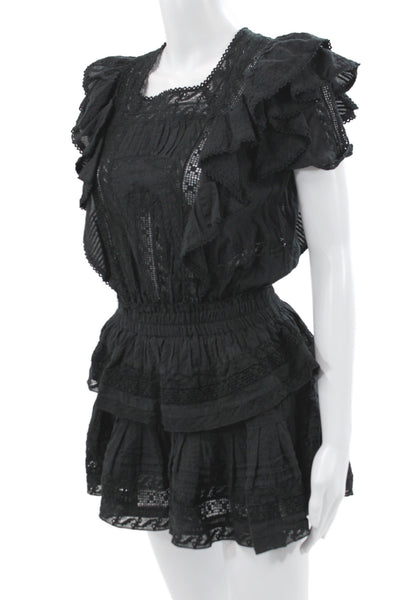 Love Shack Fancy Women Playsuit Black Lace Square Neck Size PP