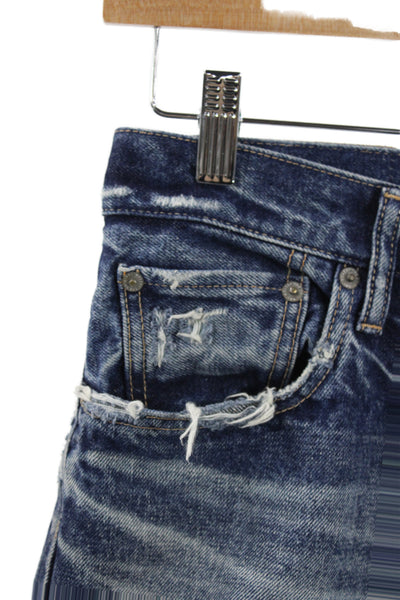 Moussy Women Cropped Distressed Blue Jeans Mid Rise Button Inseam 27 Size 25