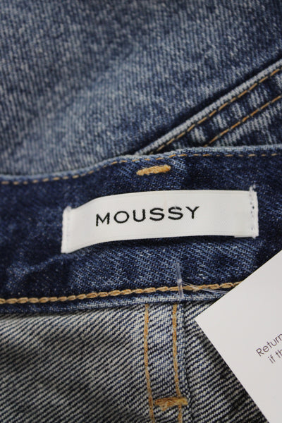 Moussy Women Cropped Distressed Blue Jeans Mid Rise Button Inseam 27 Size 25