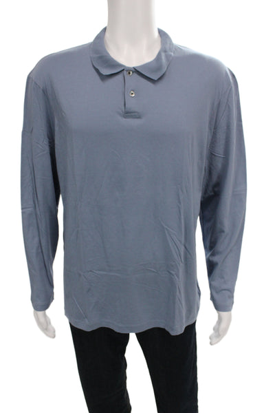 James Perse Mens Long Sleeve Collared Knit Polo Shirt Blue Cotton Size 3