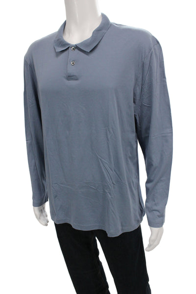 James Perse Mens Long Sleeve Collared Knit Polo Shirt Blue Cotton Size 3