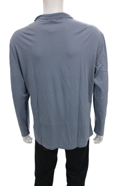 James Perse Mens Long Sleeve Collared Knit Polo Shirt Blue Cotton Size 3