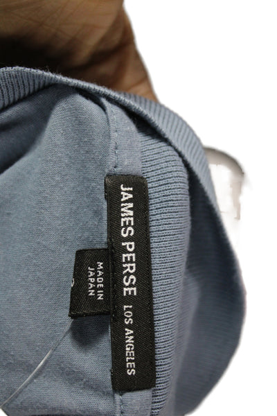 James Perse Mens Long Sleeve Collared Knit Polo Shirt Blue Cotton Size 3