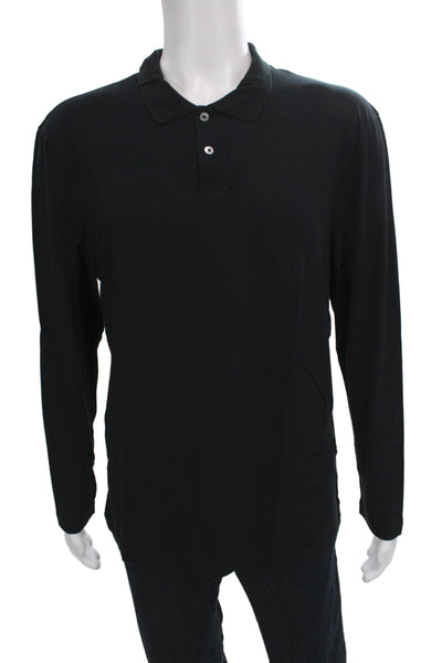 James Perse Mens Long Sleeve Collared Lightweight Polo Shirt Black Cotton Size 3