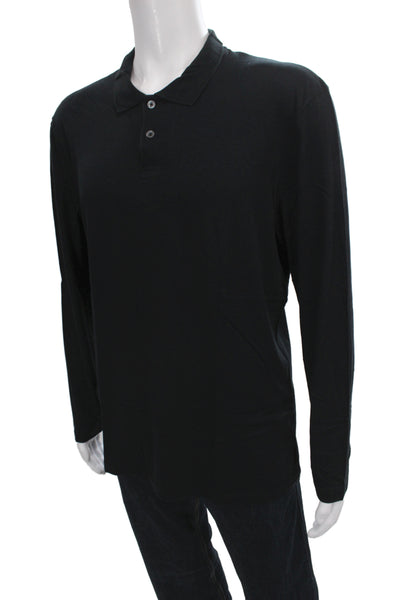James Perse Mens Long Sleeve Collared Lightweight Polo Shirt Black Cotton Size 3