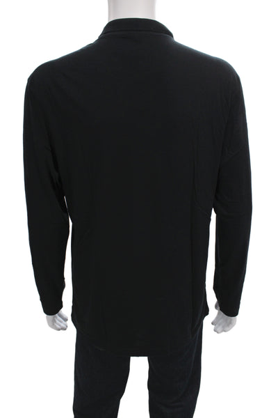 James Perse Mens Long Sleeve Collared Lightweight Polo Shirt Black Cotton Size 3