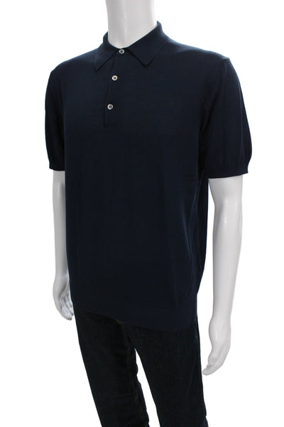 Daniel Cremieux Mens Short Sleeve Collared Knit Polo Shirt Navy Cotton Large