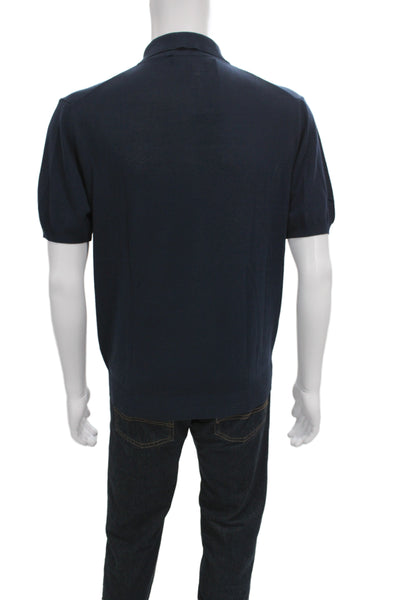 Daniel Cremieux Mens Short Sleeve Collared Knit Polo Shirt Navy Cotton Large
