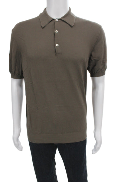 Daniel Cremieux Mens Short Sleeve Collared Knit Polo Shirt Brown Cotton Medium
