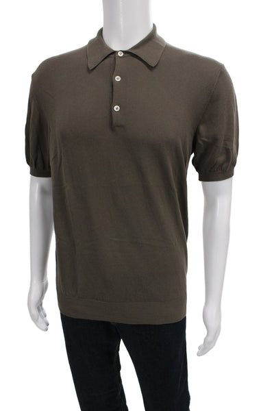 Daniel Cremieux Mens Short Sleeve Collared Knit Polo Shirt Brown Cotton Medium