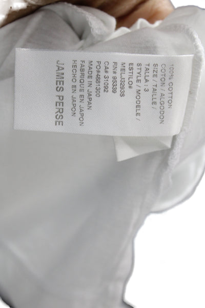 James Perse Mens Short Sleeve Collared Knit Polo Shirt White Cotton Size 3