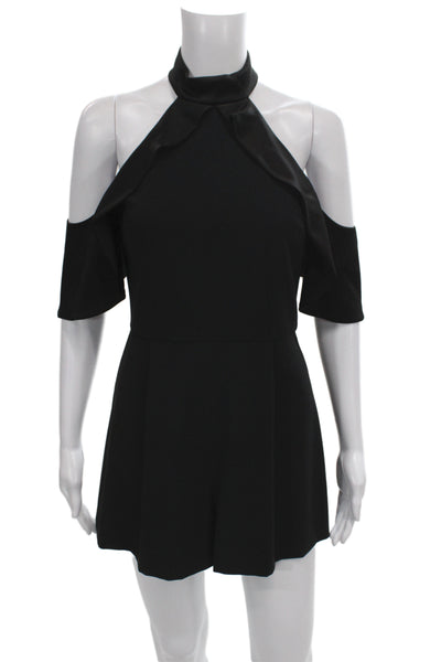 Alice + Olivia Women Black Halter Sleeveless Romper Zip Polyester Size 4