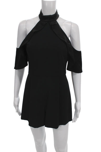 Alice + Olivia Women Black Halter Sleeveless Romper Zip Polyester Size 4