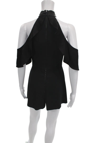 Alice + Olivia Women Black Halter Sleeveless Romper Zip Polyester Size 4