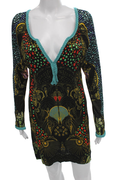 Custo Barcelona Women Kaftan Dress V Neck Long Sleeve Polka Dot Viscose Size M