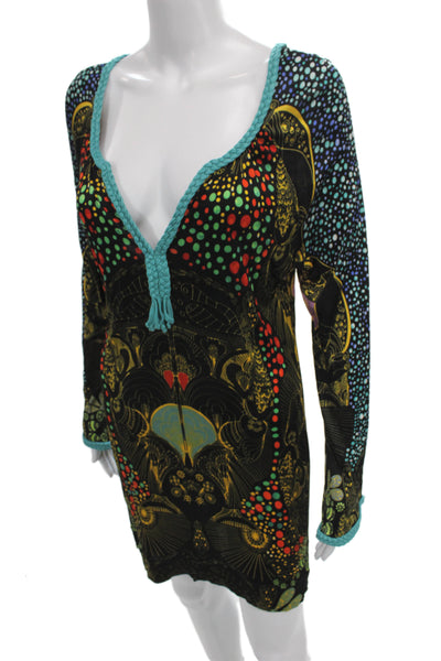 Custo Barcelona Women Kaftan Dress V Neck Long Sleeve Polka Dot Viscose Size M