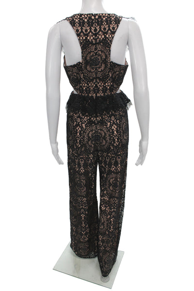 Alexis Womens Jumpsuit Black Floral Sleeveless Round Neck Zip Size S