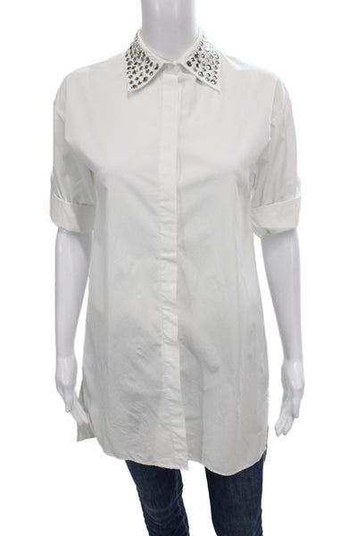 Alice + Olivia Womens Tunic Button Up Collared Cotton 3/4 Sleeve White Size XS