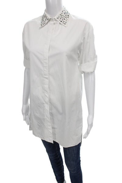 Alice + Olivia Womens Tunic Button Up Collared Cotton 3/4 Sleeve White Size XS