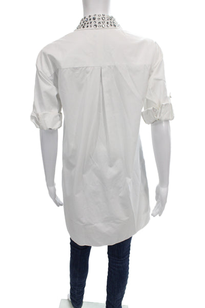Alice + Olivia Womens Tunic Button Up Collared Cotton 3/4 Sleeve White Size XS