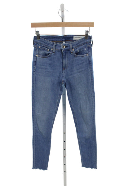 Rag & Bone Women Skinny Jeans Blue High Rise Distressed Cotton Size 24