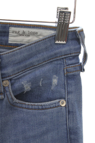 Rag & Bone Women Skinny Jeans Blue High Rise Distressed Cotton Size 24