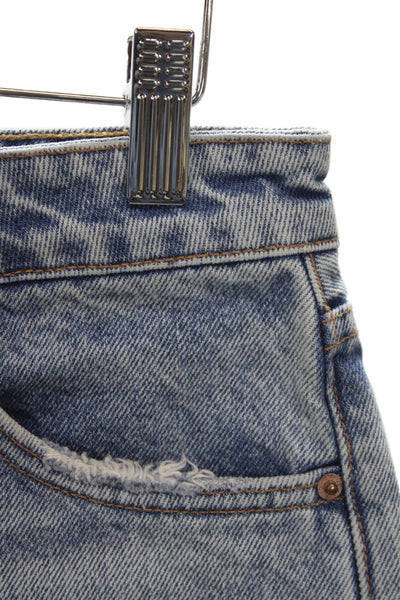 Grlfrnd Women Cut-Off Blue Cotton Distressed Button Shorts Size 26