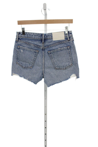 Grlfrnd Women Cut-Off Blue Cotton Distressed Button Shorts Size 26