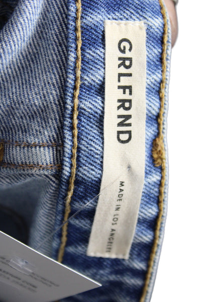 Grlfrnd Women Cut-Off Blue Cotton Distressed Button Shorts Size 26