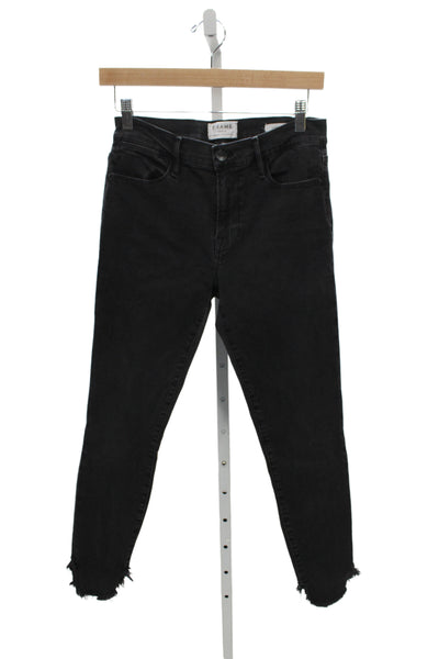 Frame Womens Ankle Jeans High Rise Black Distressed Cotton Size 27