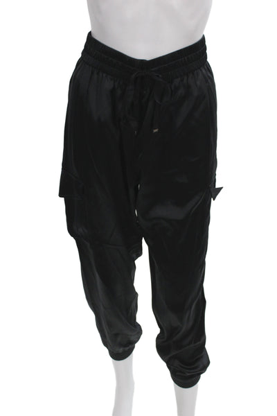 Cami NYC Women Black Silk Blend Cargo Pants Drawstring Athleisure Size M