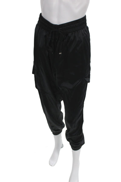 Cami NYC Women Black Silk Blend Cargo Pants Drawstring Athleisure Size M