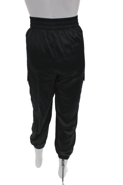 Cami NYC Women Black Silk Blend Cargo Pants Drawstring Athleisure Size M