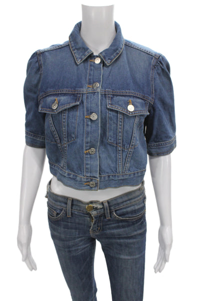 Veronica Beard Women Basic Jacket Blue Cotton Button Short Sleeve Size S