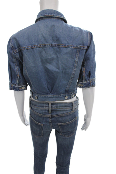 Veronica Beard Women Basic Jacket Blue Cotton Button Short Sleeve Size S