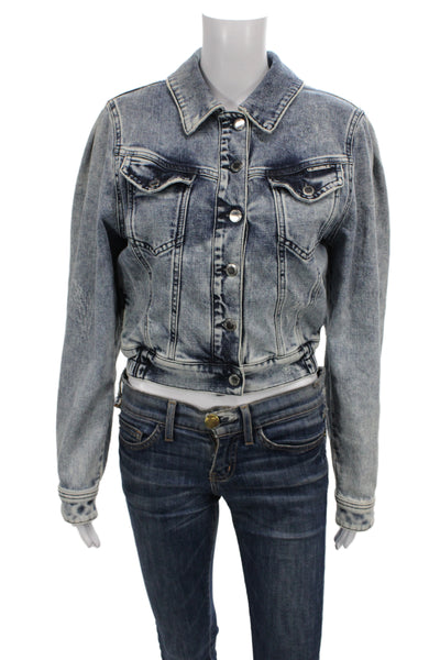 Retrofete Women Basic Button Cotton Blue Long Sleeve Jacket Size M
