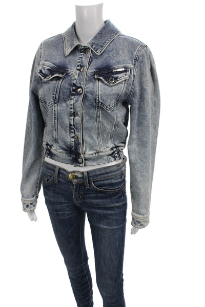 Retrofete Women Basic Button Cotton Blue Long Sleeve Jacket Size M
