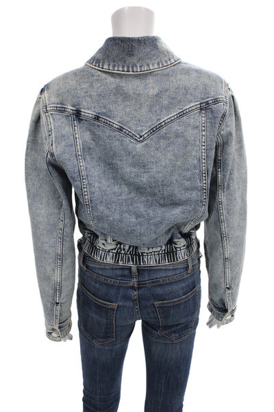 Retrofete Women Basic Button Cotton Blue Long Sleeve Jacket Size M
