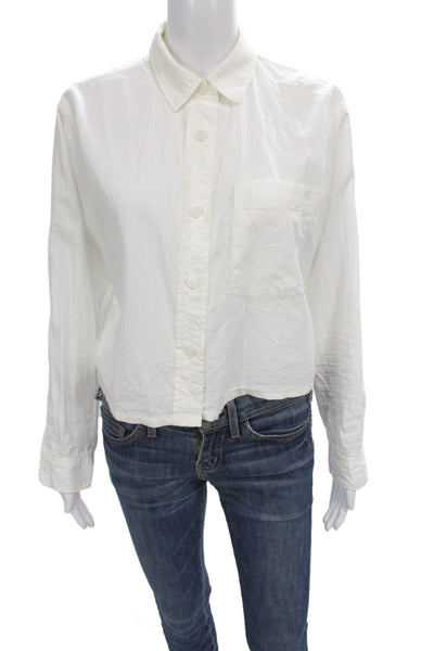 Everlane Women Cropped White 100% Cotton Button Up Long Sleeve Size S