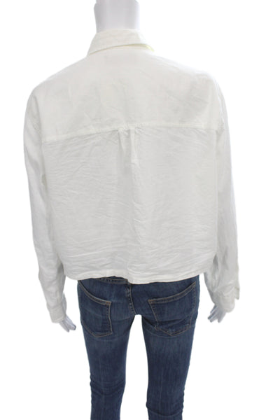 Retrofete Women Basic Button Cotton Blue Long Sleeve Jacket Size M