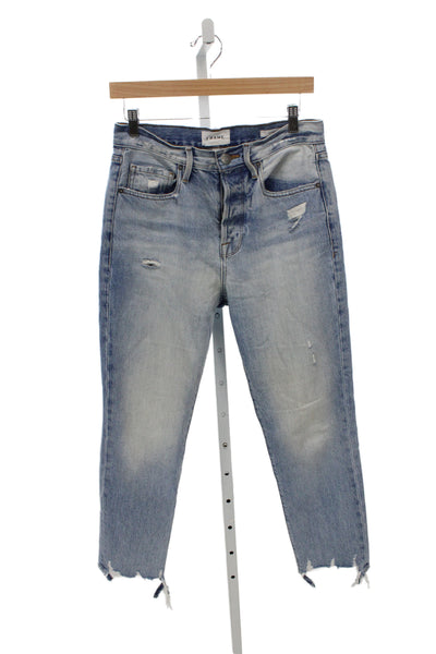 Frame Womens Tapered High Rise Distressed Blue Cotton Jeans Size 26
