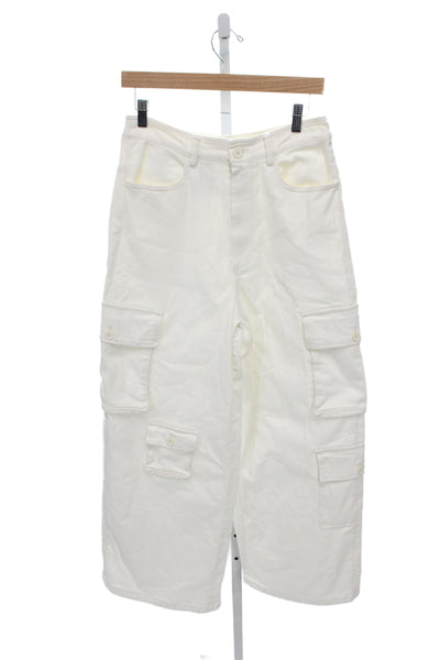 The Frankie Shop Womens Cargo Pants White Cotton High Rise Size S