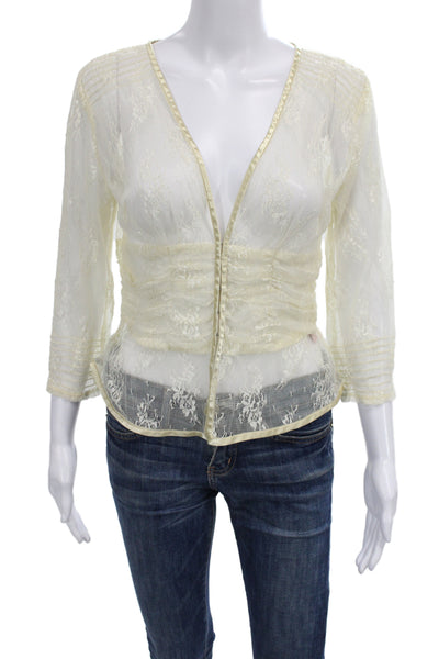 Bandolino Womens Ivory V-Neck Floral Lace 3/4 Sleeve Button Nylon Blouse Size 8