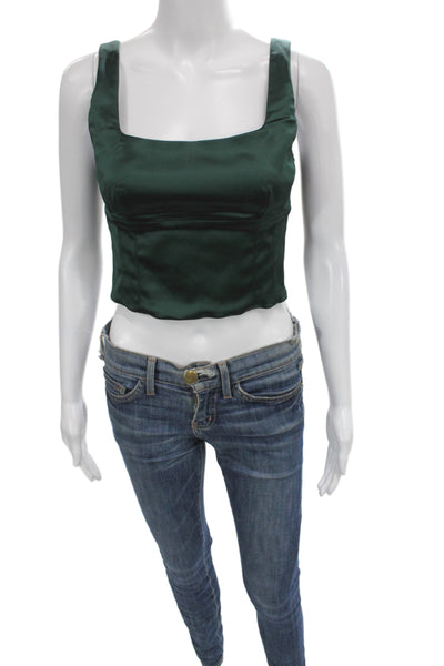 Wilfred Womens Green Satin Square Neck Tank Zip Sleeveless Party Size S