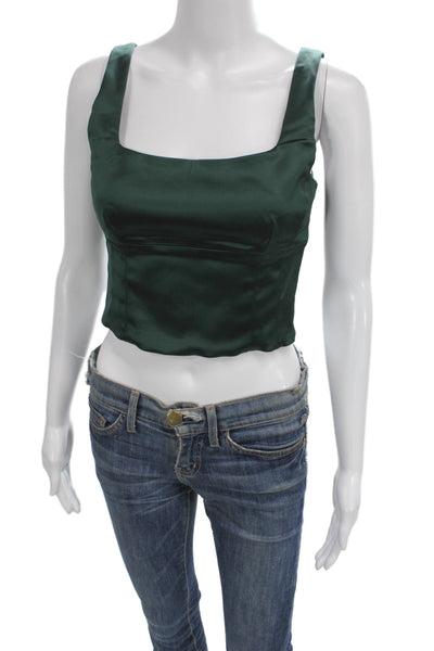 Wilfred Womens Green Satin Square Neck Tank Zip Sleeveless Party Size S