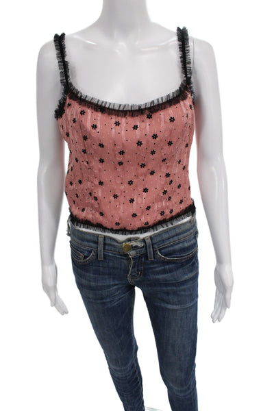 Guizio Women Pink Floral Sleeveless Tank Polyester Size M