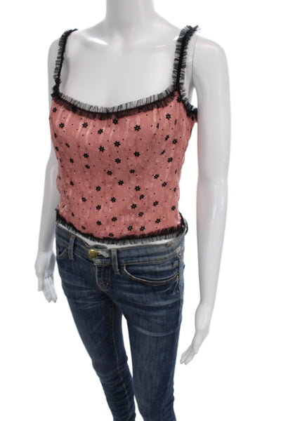 Guizio Women Pink Floral Sleeveless Tank Polyester Size M